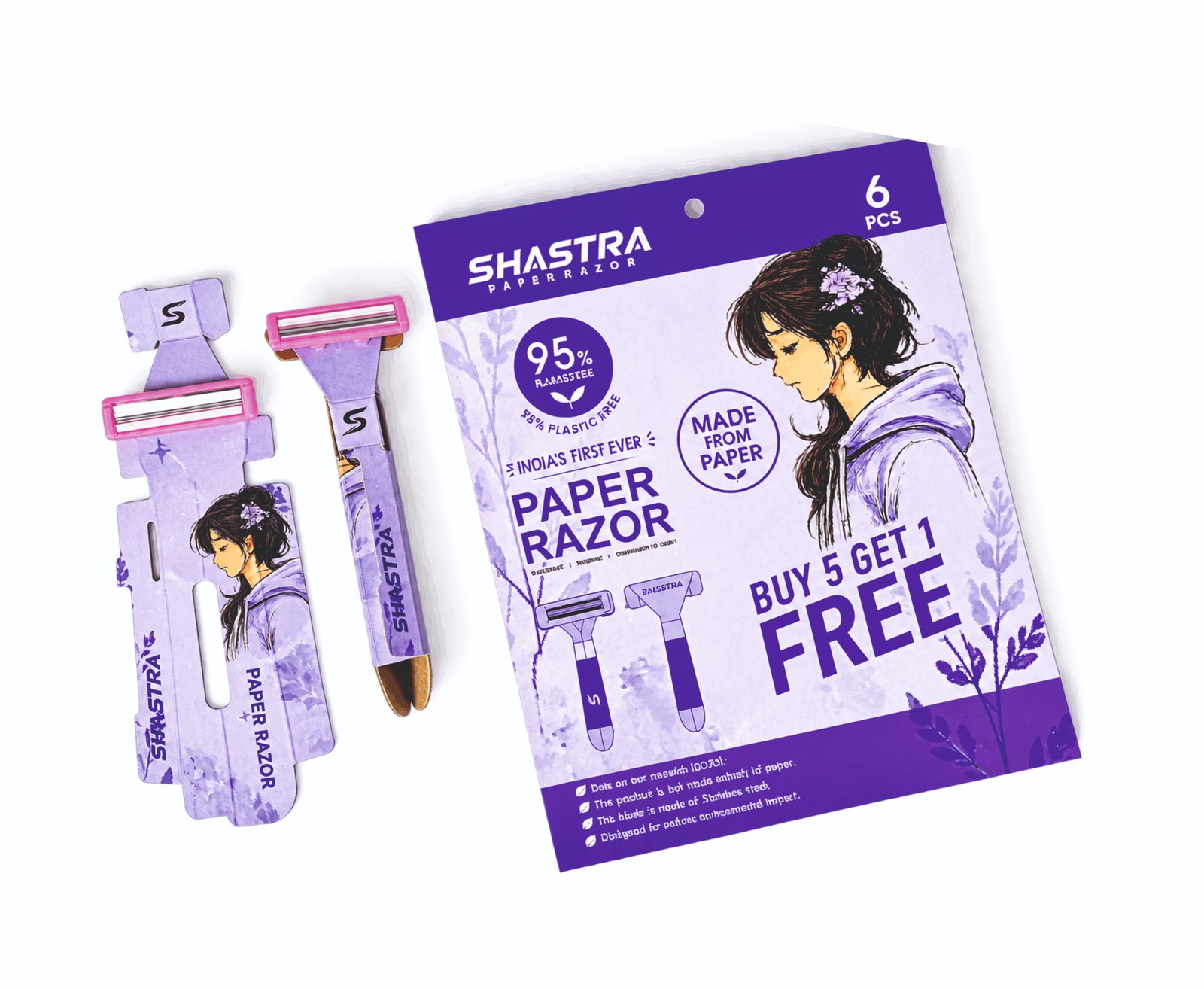 shastra paper razor PURPLE GIRL COLOR 6 PCS